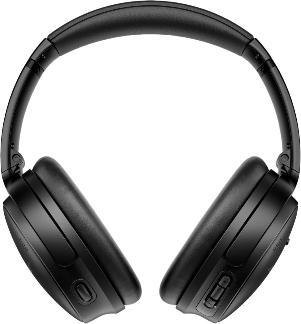Bose QuietComfort 45 side view in triple black, emphasizes comfort for long sessions.