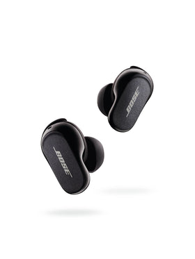 Bose QuietComfort Earbuds II front view showing sleek design and secure fit benefit