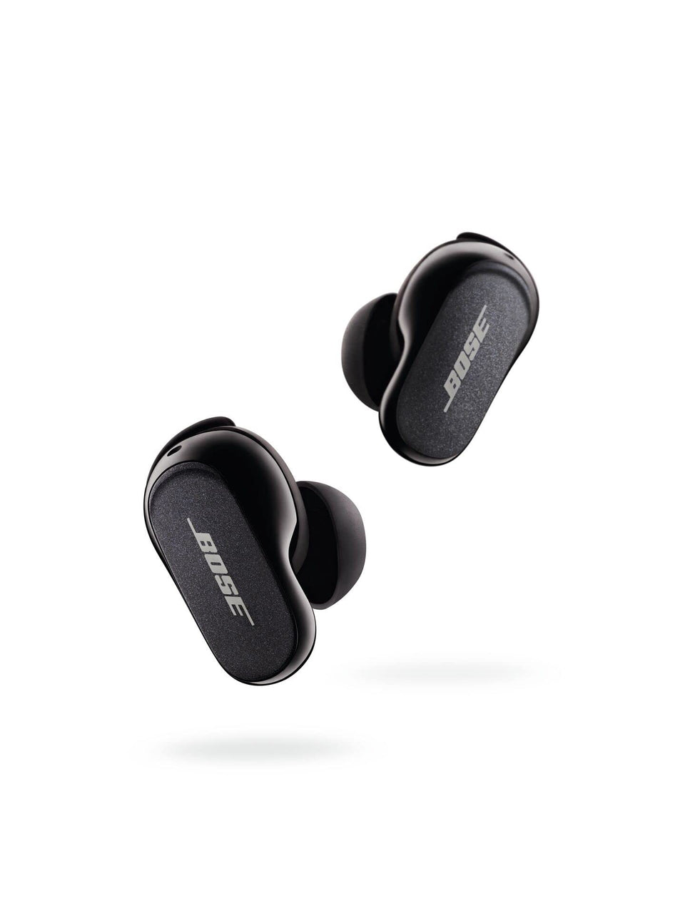 Bose QuietComfort Earbuds II front view showing sleek design and secure fit benefit
