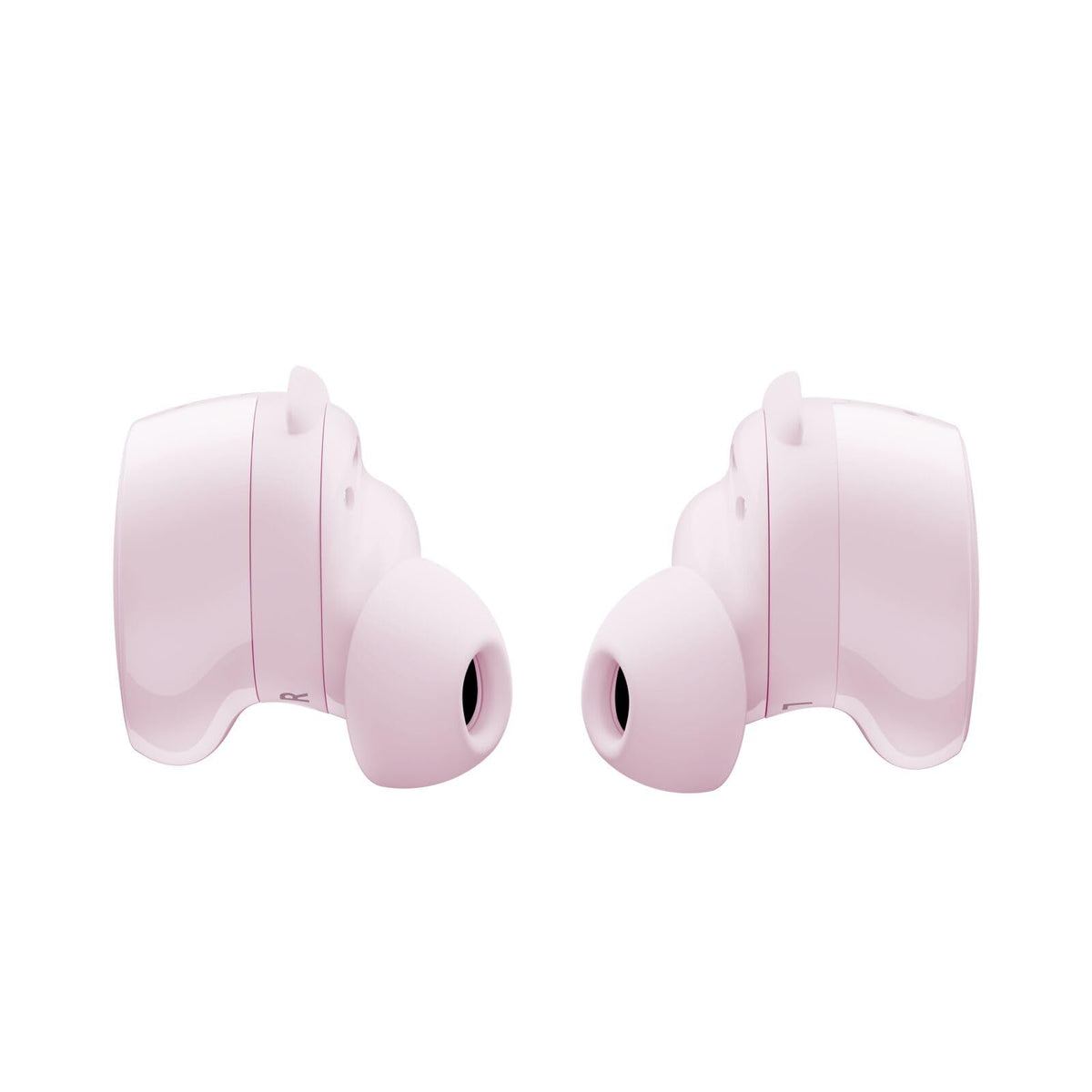 Bose QuietComfort Earbuds Petal Pink app interface for EQ and battery control.