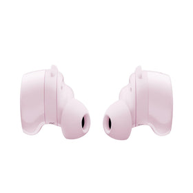 Bose QuietComfort Earbuds Petal Pink app interface for EQ and battery control.