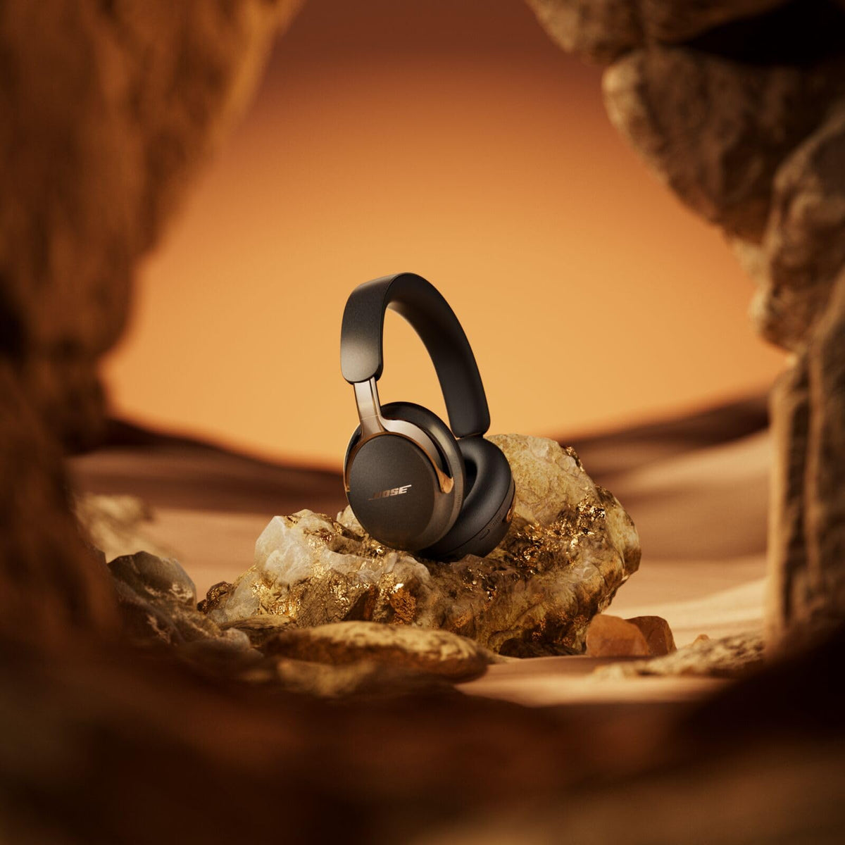 Bose QuietComfort Ultra Desert Gold cinema-mode scene for immersive viewing