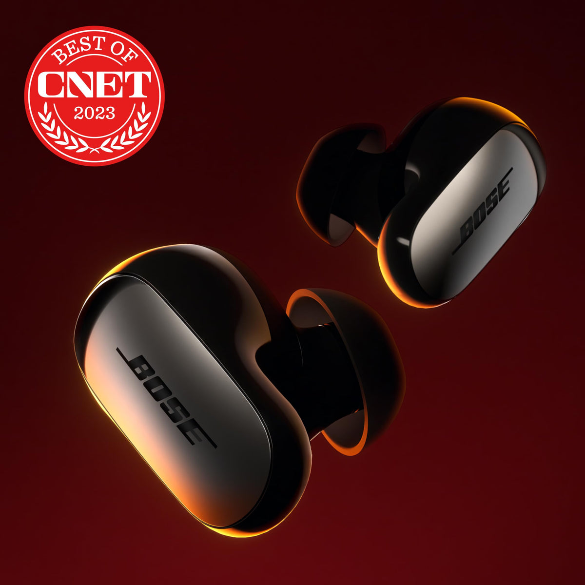 Bose QuietComfort Ultra Earbuds charging case open to highlight extra charges and portability.