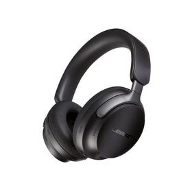 Bose QuietComfort Ultra headphones front view highlighting sleek design and comfortable fit.