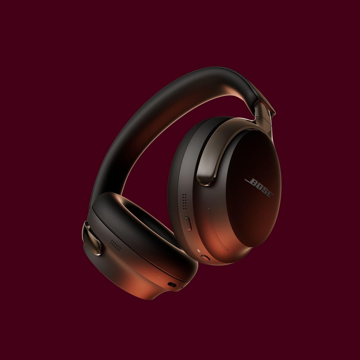 Bose QuietComfort Ultra Headphones on ears with plush cushions for all-day comfort.