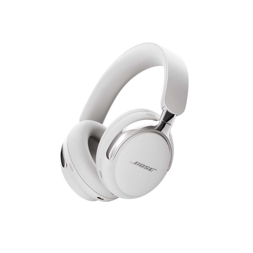 Bose QuietComfort Ultra Headphones with spatial audio projected in front, for immersive listening.