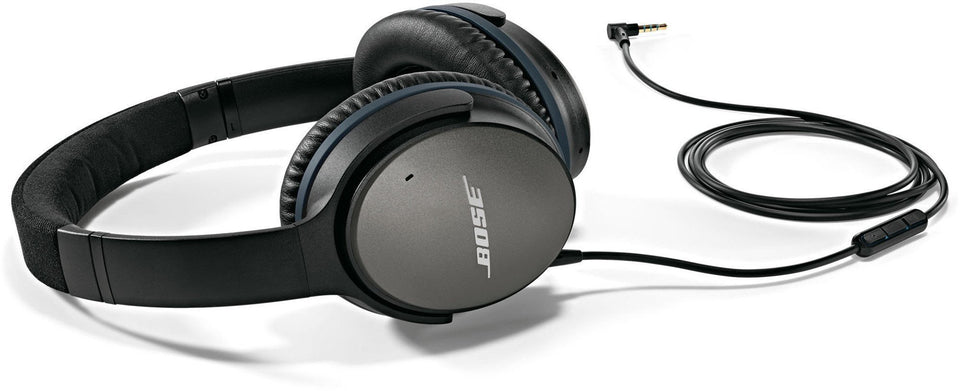 Bose QuietComfort 25 on-ear headphones shown for travel listening and comfort