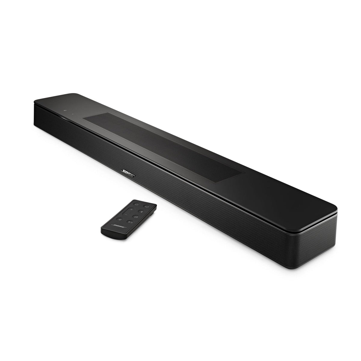 Close-up of Bose soundbar top controls for quick volume and voice commands