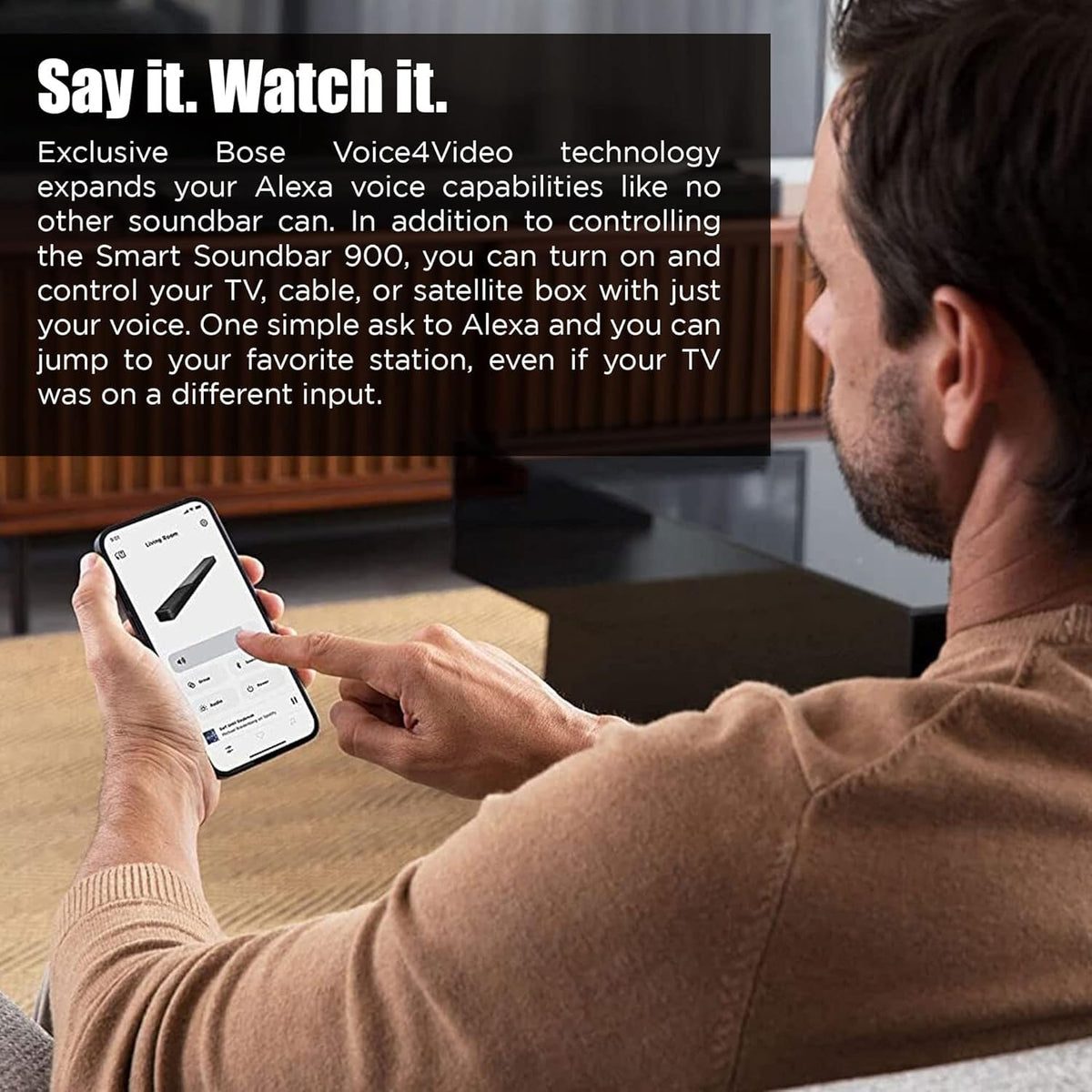 Bose Music app helps set up and manage the Soundbar 900 easily.