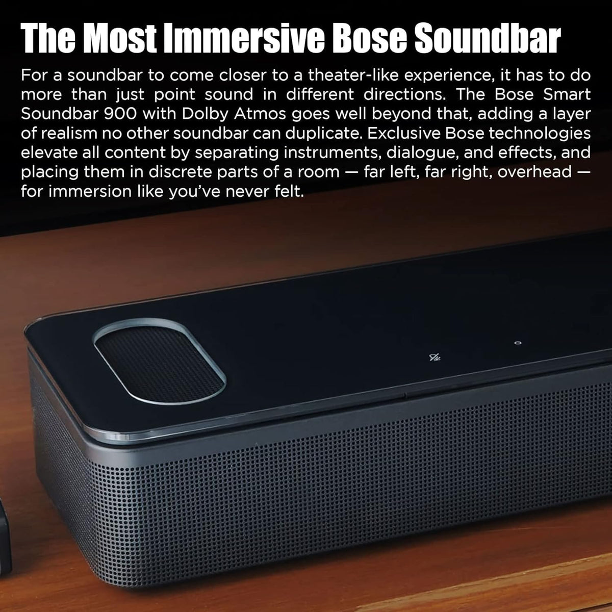 Bose Smart Soundbar 900 voice assistant microphones ready for commands.