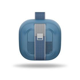 Bose SoundLink Micro attached to bag with a utility strap