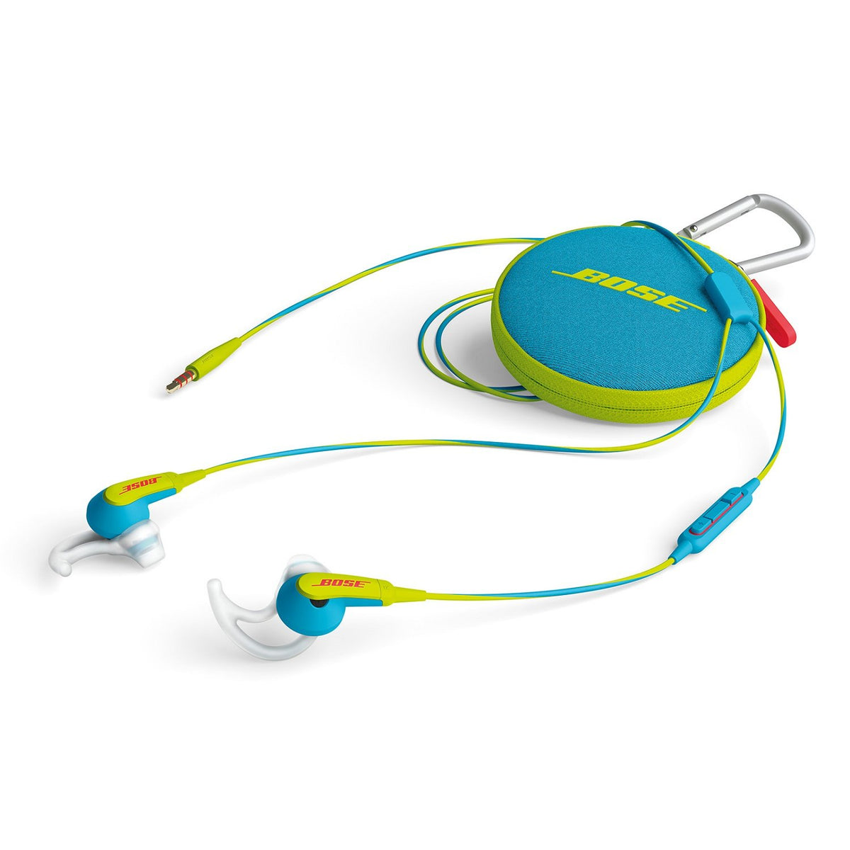 Protective carrying case open with Bose earbuds inside for organized transport