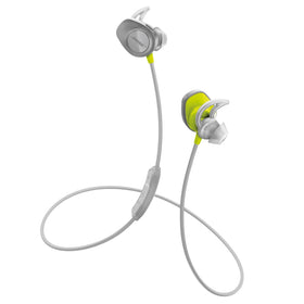 Citron Bose earbuds worn during workouts for secure, sweat-resistant use.