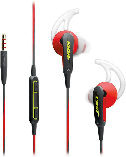 Bose SoundSport front view showing red earbuds and balanced design benefit