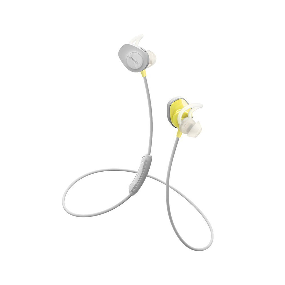 Bose SoundSport Wireless Headphones Citron with secure fit for workouts.