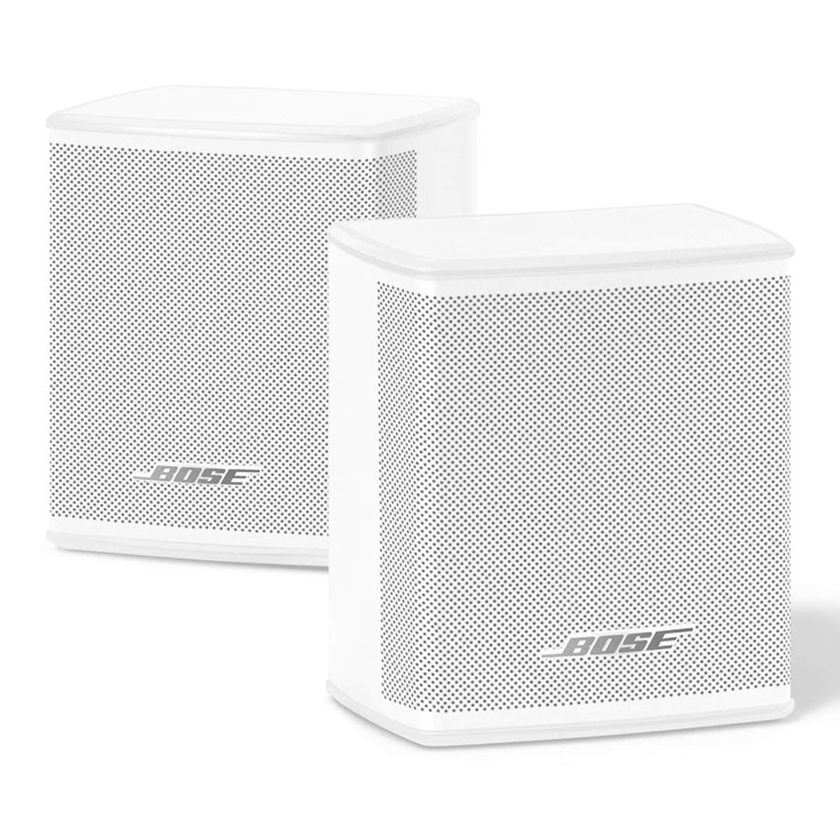Bose Surround Speakers White front view enhances immersive home theater audio.