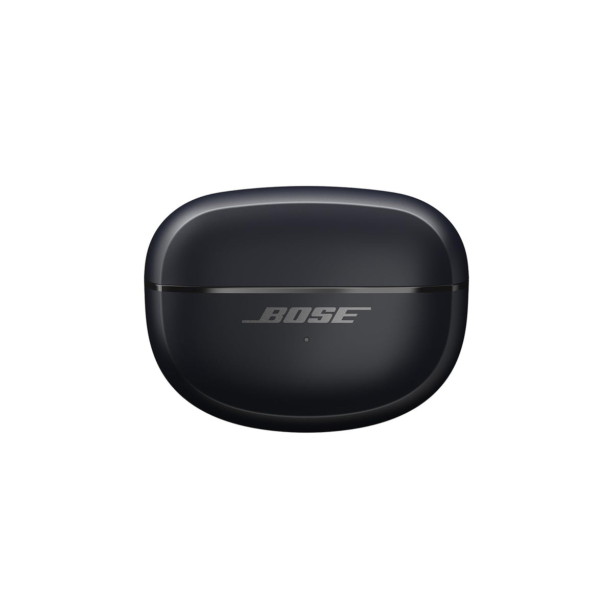 Bose Ultra Open Earbuds charging case black, front view, keeps buds charged on the go