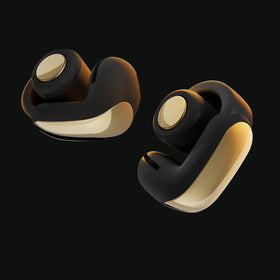 Close-up of Bose Ultra Open Earbuds open-ear design for surroundings awareness.