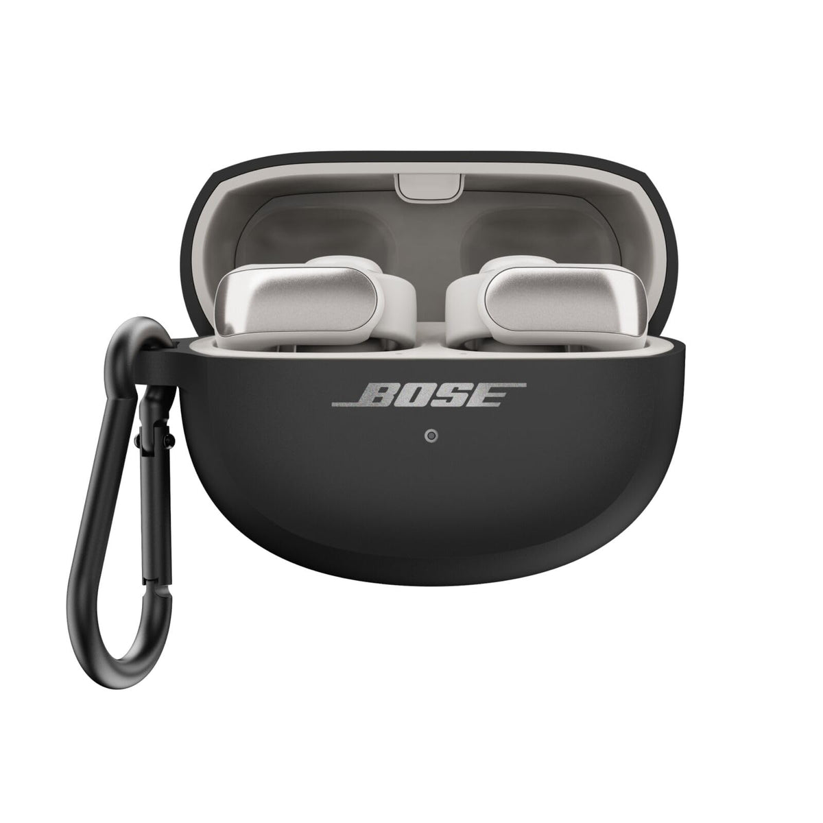 Bose Ultra Open Earbuds silicone case cover in black, clip-back view for easy access.