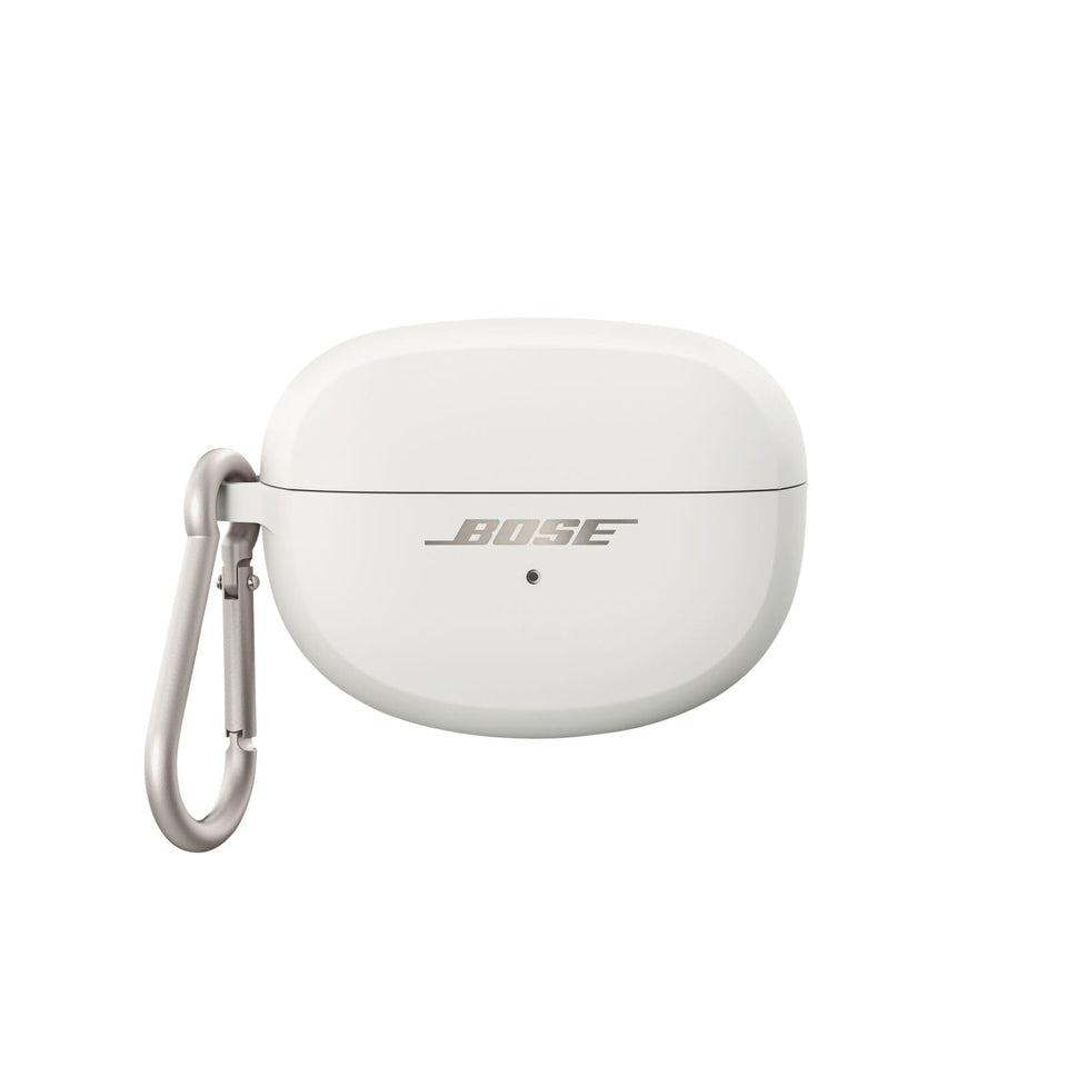 Bose Ultra Open Earbuds white silicone case cover, front view, protective and accessible