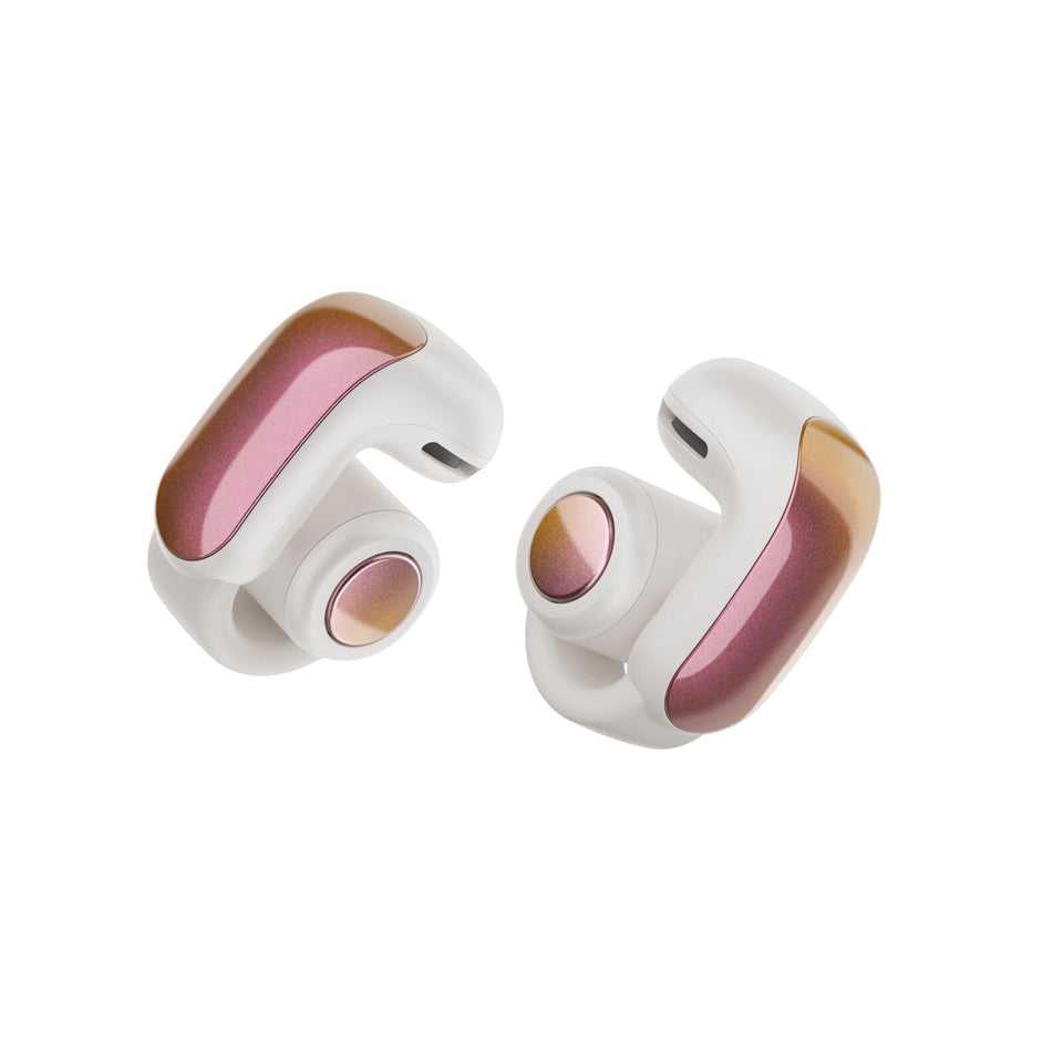 Bose Ultra Open Earbuds Sunset Iridescent finish enable hands-free listening with awareness.