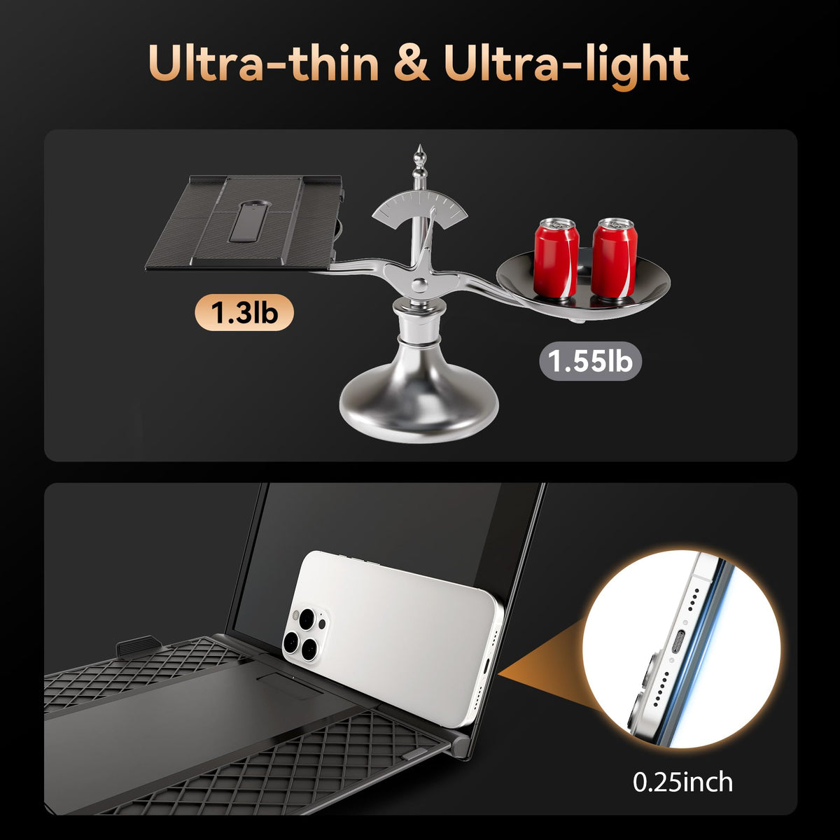 BOSII 14- to 17-inch compatibility highlight with a closed laptop.