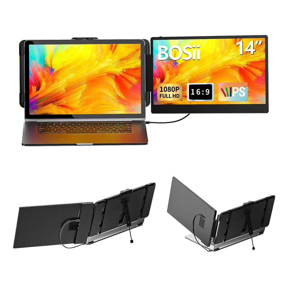 Bosii 14-inch laptop screen extender on the go, expanding your workspace.