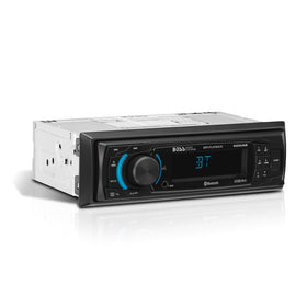 BOSS Audio Systems 625UAB front panel showing display and buttons, clear source control