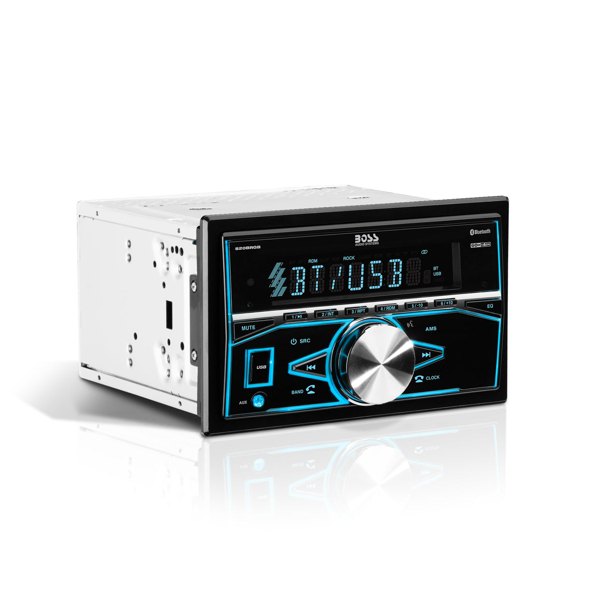 BOSS Audio Systems front panel showing buttons and display for easy control
