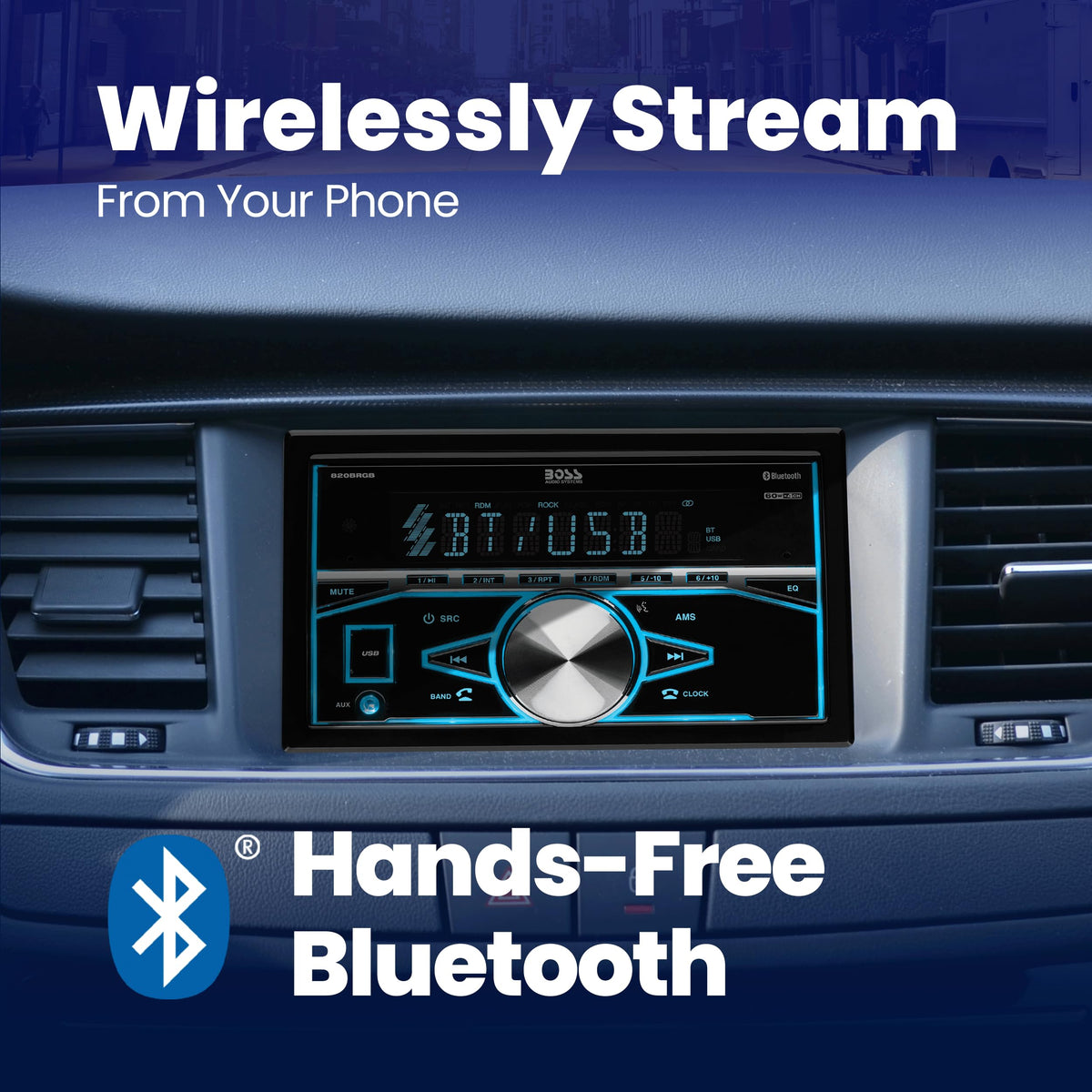 BOSS Audio Systems unit installed in car dash demonstrating real-world fit and look