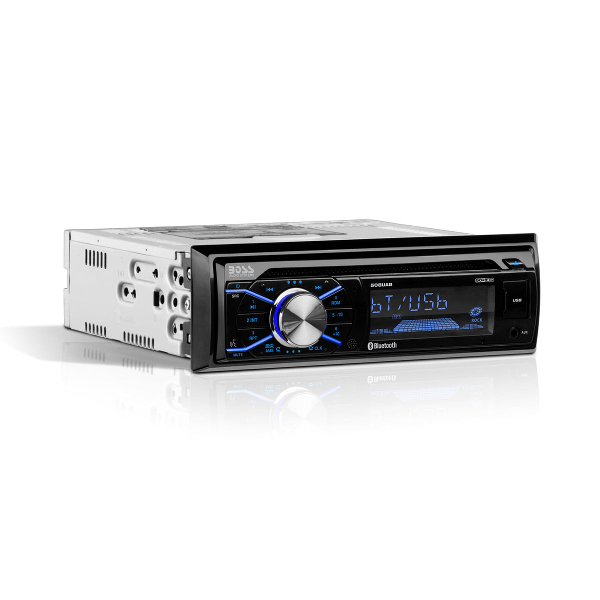 BOSS 508UAB Bluetooth stereo front view with accessible controls for hands-free use