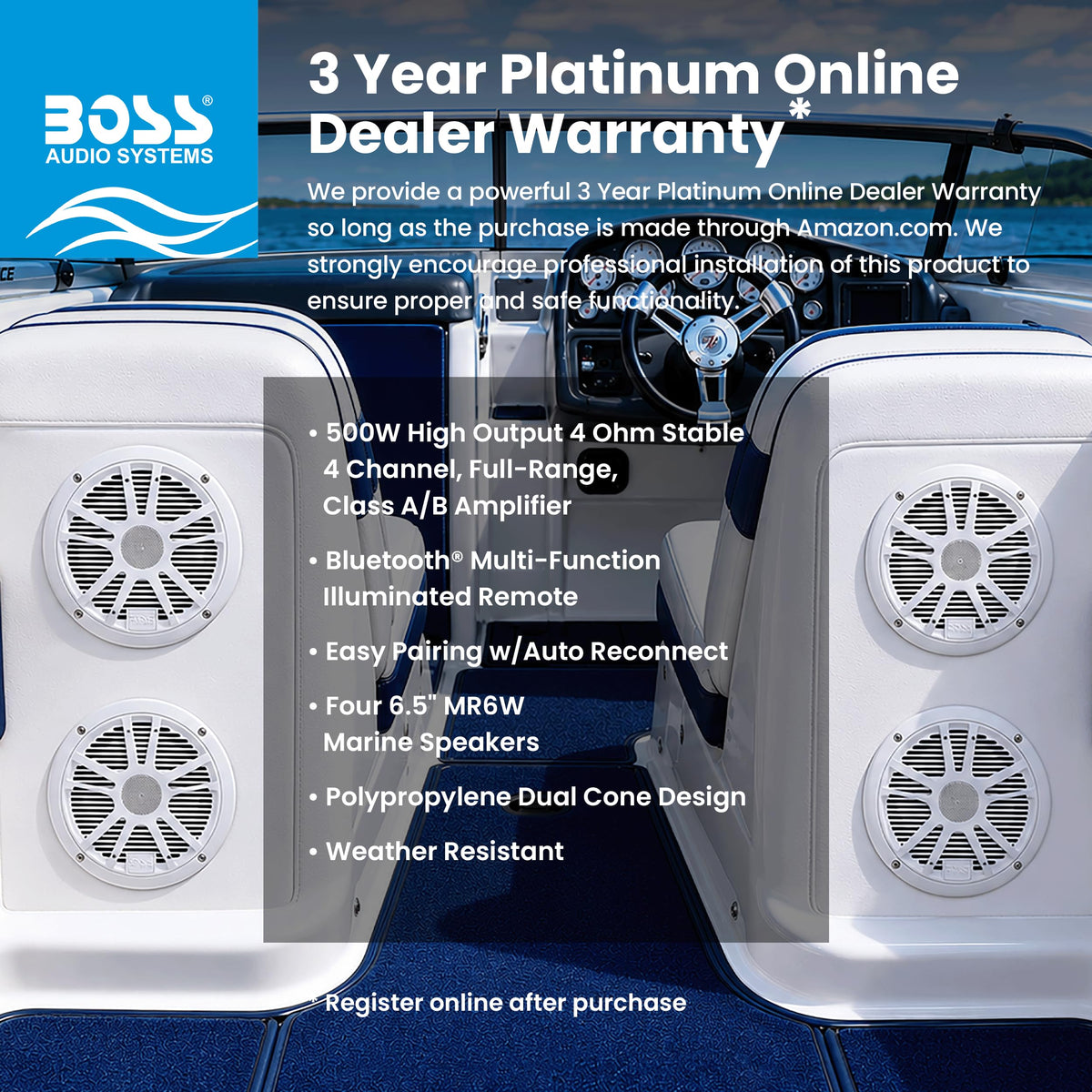 Boss Audio ASK904B.64 amplifier provides up to 500W for on-board power