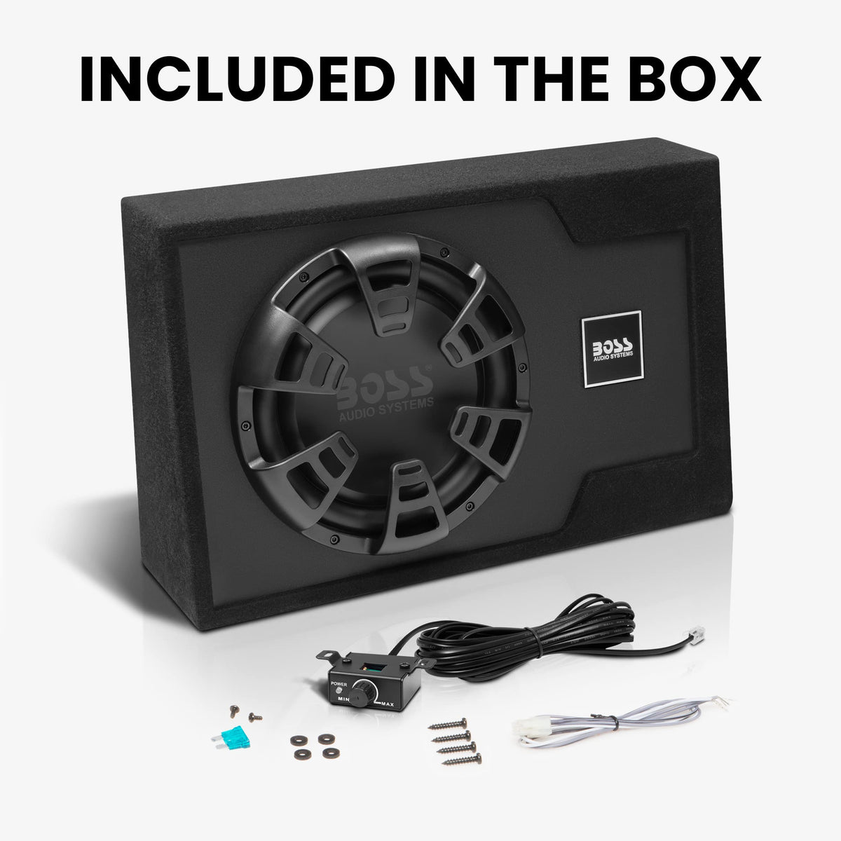 Low-profile design fits under seats and compact trunks.