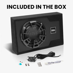 Low-profile design fits under seats and compact trunks.
