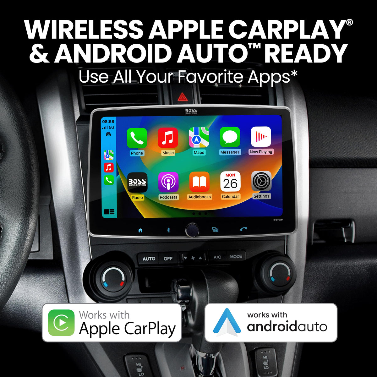 BOSS Audio BCPA9 Android Auto integration enabling real-time assistance on the road.