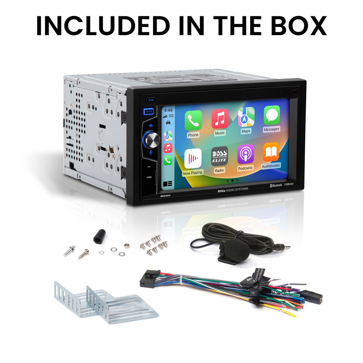 BE62CP USB/SD/AV ports for flexible media options in a double-DIN unit.