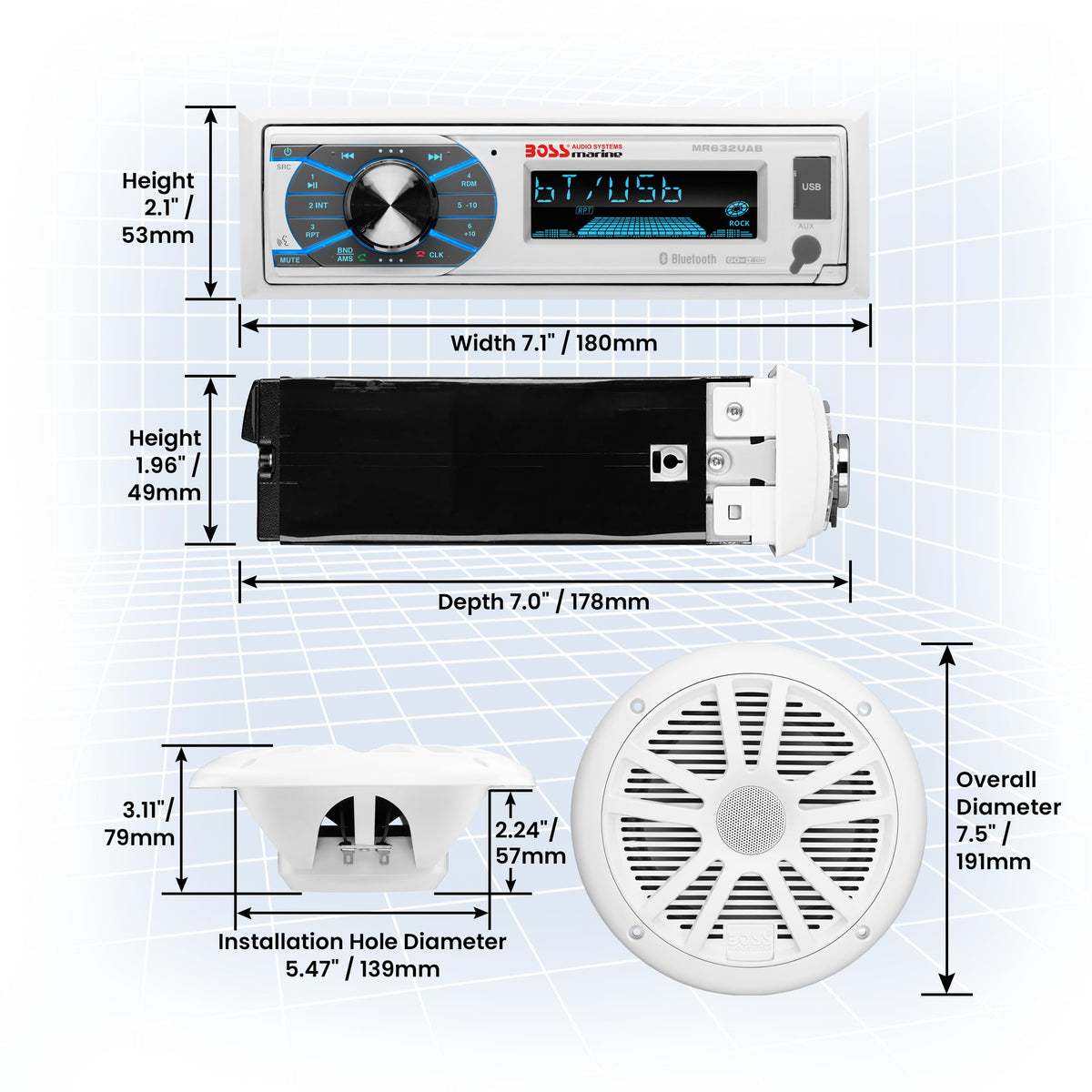 Dipole antenna included with the package for radio reception on the water