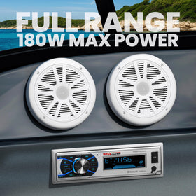 Six point five inch marine speakers paired with the unit for clear outdoor listening
