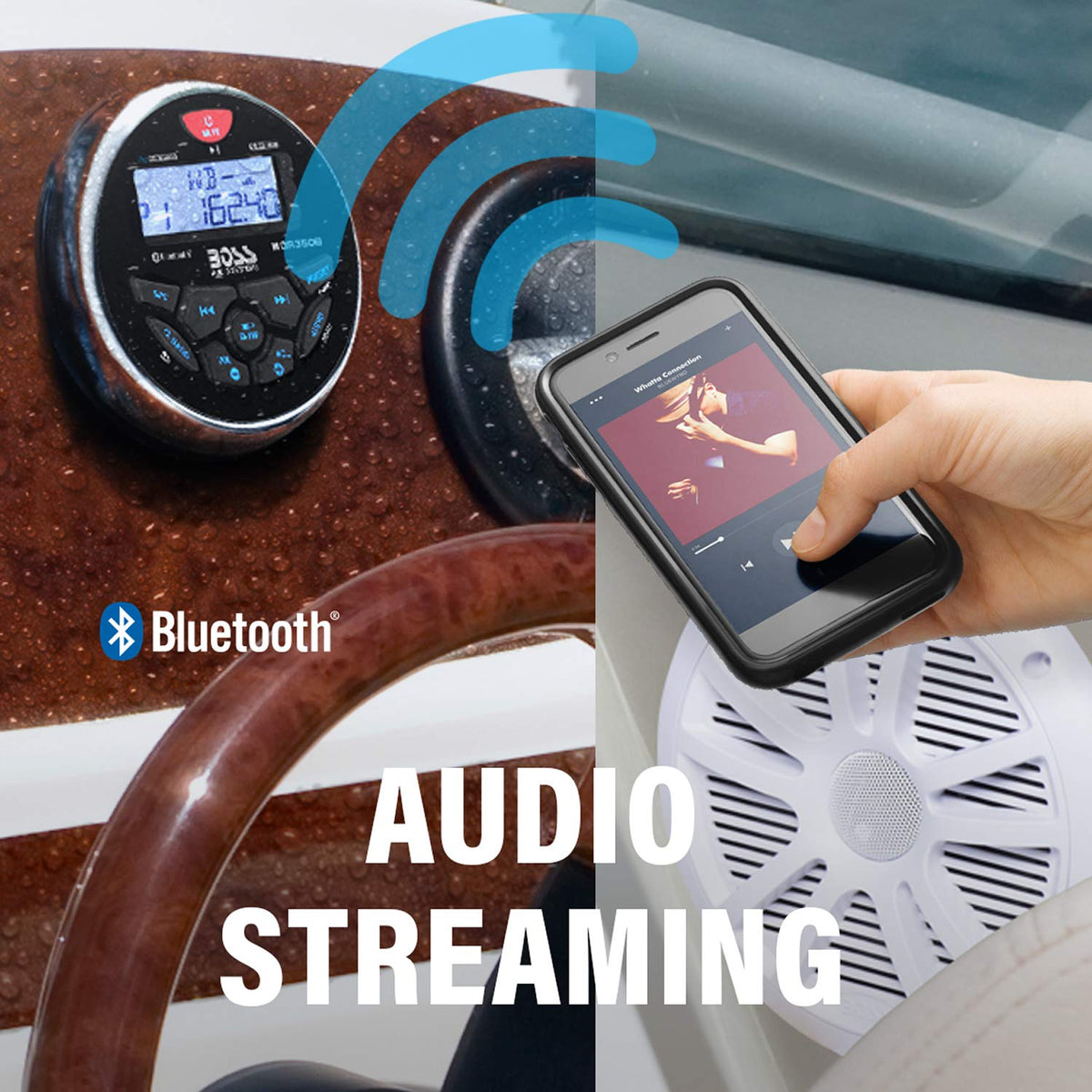 MCKGB350W6 dashboard panel with USB and AUX inputs for easy streaming.