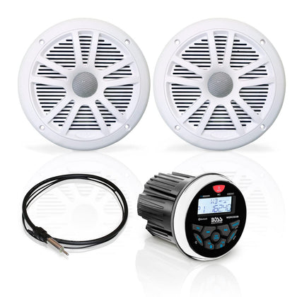 BOSS Audio MCKGB350W6 marine receiver front panel designed for outdoor use.