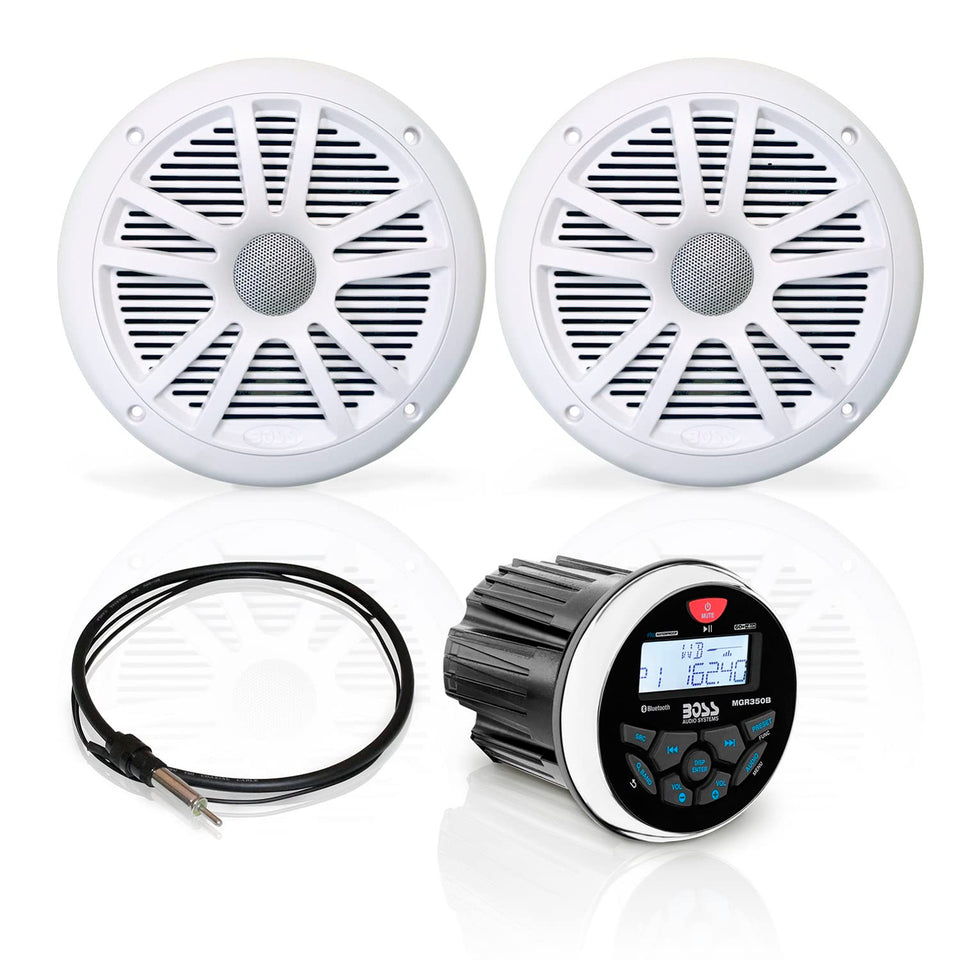 BOSS Audio MCKGB350W6 marine receiver front panel designed for outdoor use.