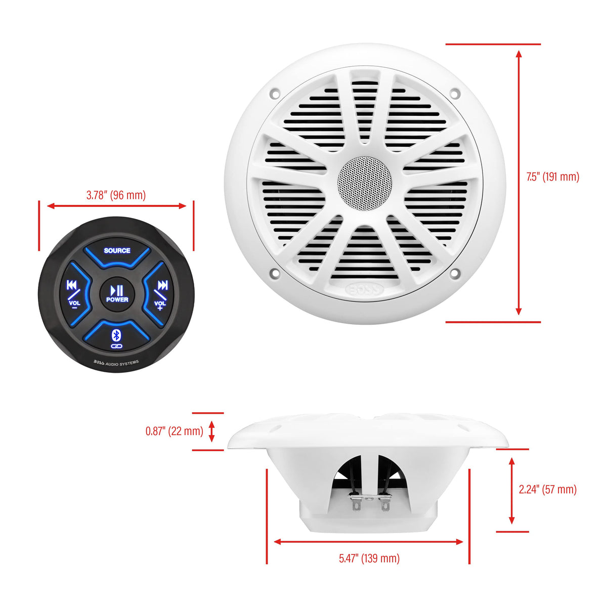 BOSS Audio MG150W.6 USB and AUX inputs for convenient device connection on board.