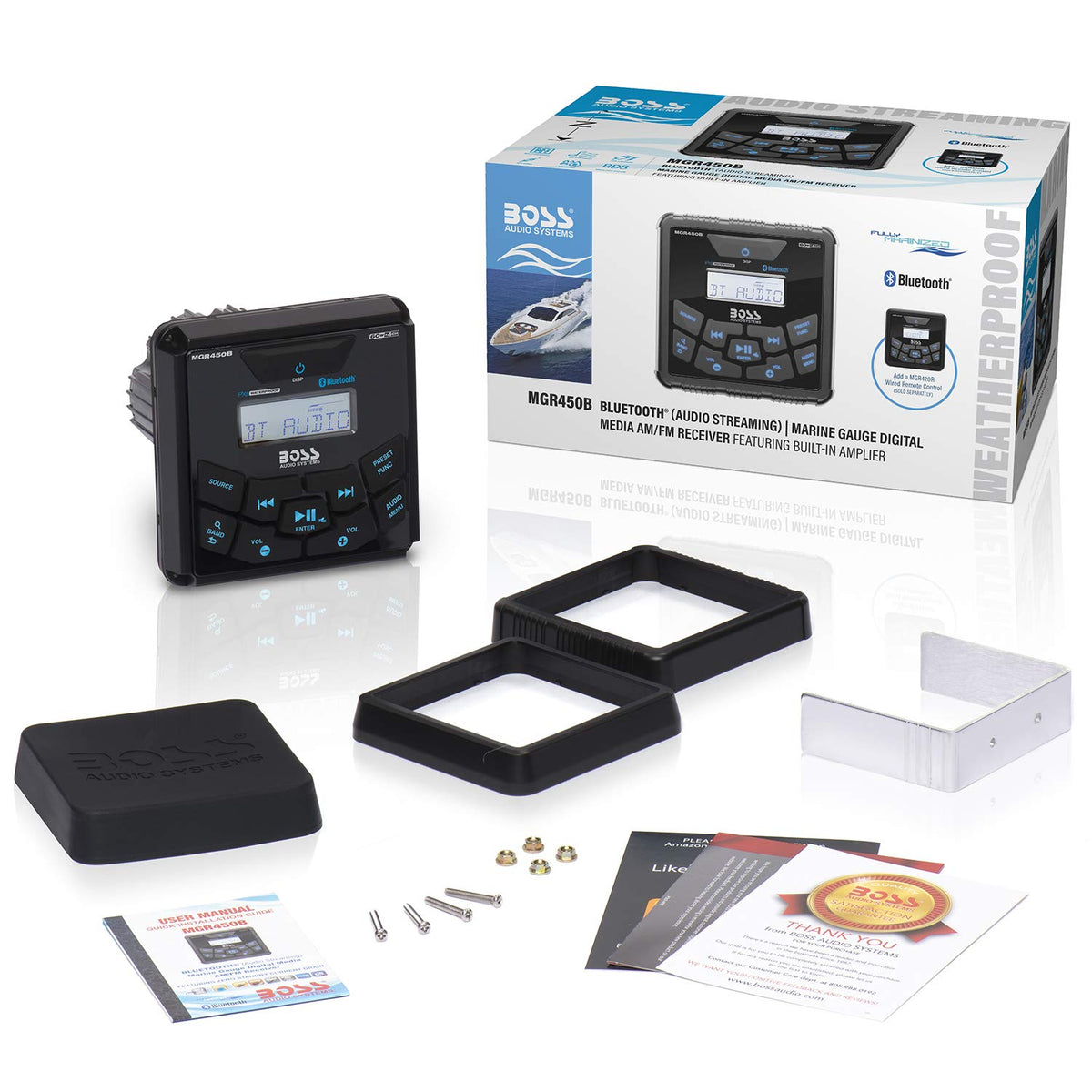 Rear/subwoofer pre-amp outputs support a full marine audio setup.