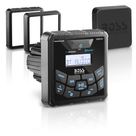 BOSS Audio MGR450B marine gauge receiver front panel with rugged, weatherproof design.