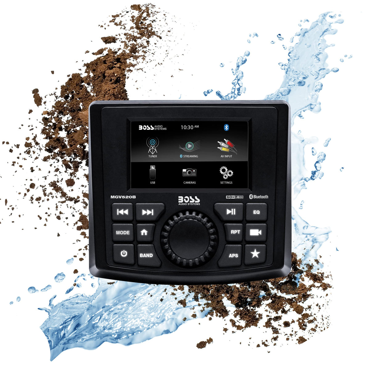 BOSS MGV520B weatherproof front panel protects electronics against splashes during trips