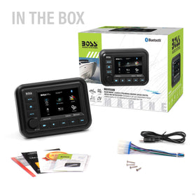 BOSS MGV550B 5-inch touchscreen interface on a compact marine unit.