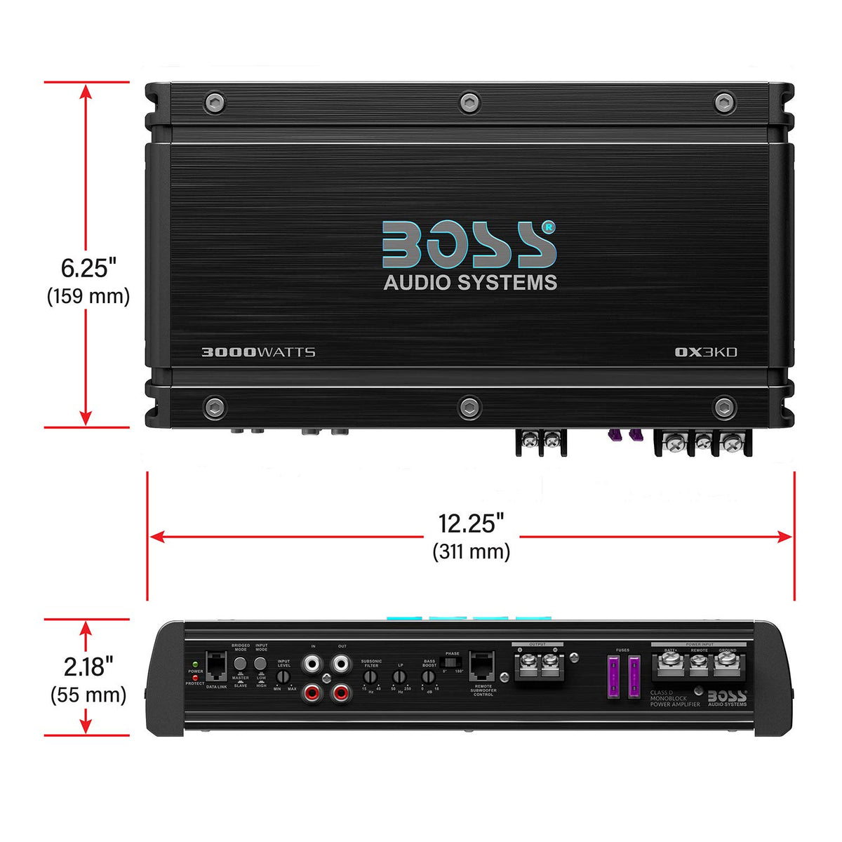 BOSS Audio OX3KD low-pass filter for precise bass shaping