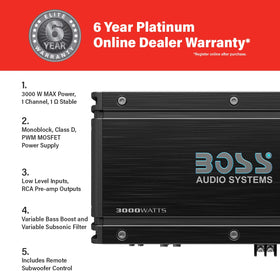 BOSS Audio OX3KD 1Ω stable design supports high‑output subs