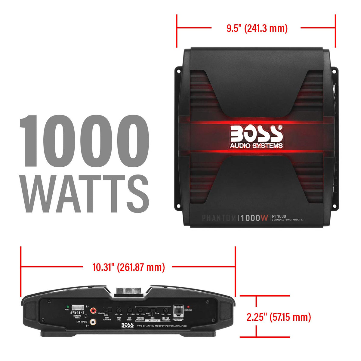 BOSS Audio PT1000 bridge mode setup showcasing increased speaker power