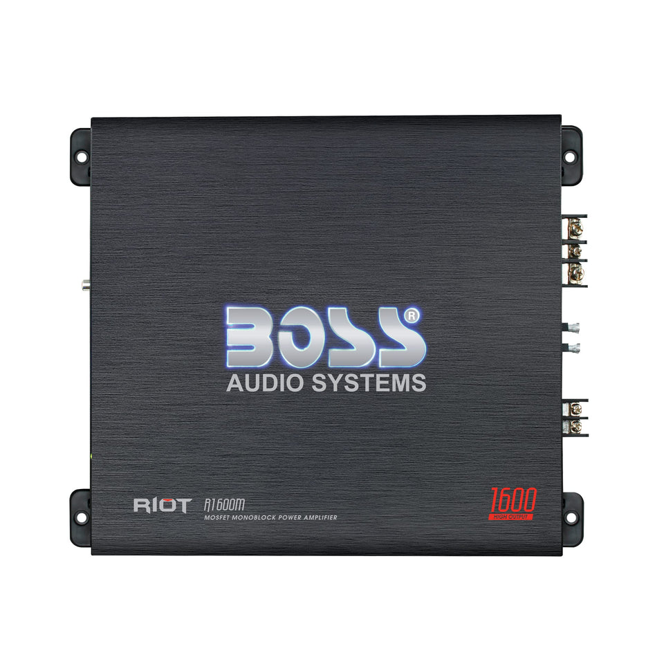 Boss Audio R1600M monoblock amplifier powering strong car bass with 1600W max